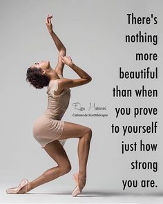 a woman is doing yoga in front of a white background with the words, there's nothing more beautiful than when you prove to yourself