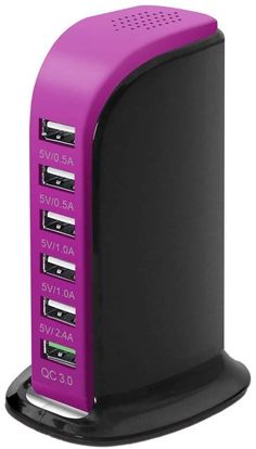 a purple and black device with four ports