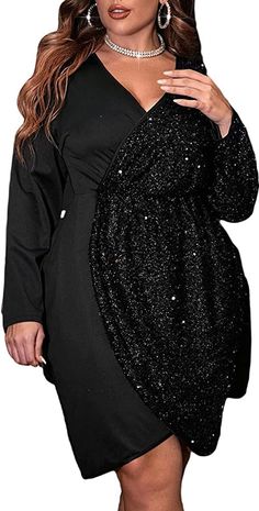 This elegant plus size cocktail dress is the perfect choice for an evening event. Crafted with a luxurious wrap design and shimmering black sequins, it features long sleeves to keep you warm during any occasion. The fitted silhouette and lightweight fabric will keep you feeling comfortable all night long. Imported 95%Polyester，5%Spandex Zipper closure Hand wash or Professional Dry clean Brand Size Dress Bust Waist Hip XS 0-2 31-32.5'' 23-24'' 31-34" S 4--6 33-35'' 25-26'' 35-37" M 8--10 35-36'' Plus Size Cocktail Dress, Elegant Plus Size, Party Cocktail Dress, Plus Size Cocktail Dresses, Winter Knit Hats, Plus Size Black, Boot Accessories, Fitted Silhouette, Winter Knits