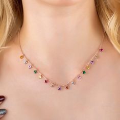 💎 This necklaces with small multi-colored crystals will show all the lightness and playfulness of the mood. 💎  Сhain length is 17.7 inches (45cm). 💎 Materials: Made of rose gold plated silver. 💎 You can choose earrings for a set by clicking on the link :  https://www.etsy.com/your/shops/GorgeousDetails/tools/listings/997083617 💎 The real color of the item may be slightly different from the picture shown on website caused by many factors such as brightness of your monitor and light brightness. Much more beautiful then the picture! 💎 Do not use perfume, hairspray, body creams directly on the product so that the color does not darken! 💎 International delivery time varies but generally 1,5 - 2 weeks.       Attention: For Italy it may take 6 - 8 weeks. Multicolor Pendant Necklace For Birthday, Multicolor Dangle Charm Necklaces With Adjustable Chain, Multicolor Dangle Charm Necklace With Adjustable Chain, Rainbow Jewelry With Sparkling Stones As Gift, Rainbow Jewelry With Sparkling Stones For Gift, Party Multicolor Charms Necklaces, Multicolor Dainty Clavicle Chain Necklace, Dainty Multicolor Clavicle Chain Necklace, Multicolor Dangle Charm Necklaces Gift