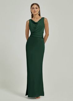 Emerald Green Maxi Backless Satin bridesmaid dresses EB30520 Emerson NZ Bridal a Cowel Neck Dress, Emerald Green Dress Satin, Emerald Green Bridesmaids Dress, Elegant Bridesmaid Dress With Cowl Back, Elegant Cowl Back Bridesmaid Dress, Elegant Ruched Satin Bridesmaid Dress, Elegant Green Bridesmaid Mermaid Dress, Elegant Green Mermaid Bridesmaid Dress, Bridesmaid Evening Dress With Ruched Back