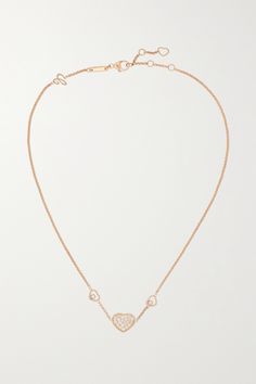 Chopard's 'Happy Hearts' necklace is cast from 18-karat rose gold that's polished to a high gleam. It's set with dazzling (and occasionally jiggling) internally flawless diamonds totaling 0.51-carats. Pair yours with the [matching earrings id1106891]. Chopard Necklace, Chopard Happy Hearts, Rose Gold Diamond Necklace, White Gold Diamond Necklace, Chopard Jewelry, Dancing Diamond, Flawless Diamond, Hearts Necklace, Gold Diamond Necklace