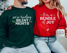 Couple Christmas Pregnancy Announcement Sweatshirt has a loose fit for a comfortable feel. Super soft cotton and excellent quality print make one to fall in love with it over and over again. Baby Reveal Sweatshirt, Christmas Pregnant Sweatshirt, Baby Announcement Sweatshirts FEATURES (Sweatshirt) - Loose fit - 50% Cotton; 50% Polyester (Fibre content may vary for different colors) - Medium fabric (8.0 Oz/yd² (271.25 g/m - Sewn in label - Runs true to size CARE INSTRUCTIONS (Sweatshirt) - Wash be Pregnant Ugly Christmas Sweater, Winter Baby Announcement, Pregnant Sweatshirt, Pregancy Announcement, Holiday Pregnancy Announcement, Pregnancy Announcement Family, Diy Ugly Christmas Sweater, Christmas Baby Announcement, Funny Pregnancy