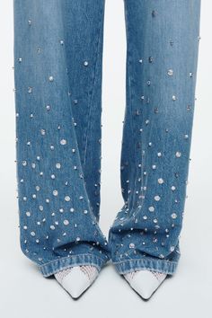 EMBELLISHED RELAXED JEANS Jeans On Jeans, Soft Summer Color Palette, Soft Summer Colors, Rhinestone Jeans, Denim And Diamonds, Studded Jeans, Embellished Denim, Embellished Jeans, Relaxed Jeans