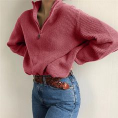 Solid Color Casual Loose Zipper Zipper Sweater Zipper Sweatshirt, Zipper Sweater, Pastel Outfit, Traje Casual, Sweatshirt Zipper, Zippered Sweater, Looks Street Style, Sweatshirts Online, Look At You