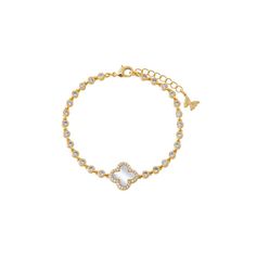 Pave Outline Four Leaf Clover CZ Bracelet - Adina's Jewels Dainty Gold Crystal Bracelets, Elegant Gold Bracelet With Jewels, Elegant Gold Crystal Bracelet With Jewels, Diamond Anklet, Delicate Butterfly, Cz Bracelet, Pearl Stone, Bold Rings, Anklet Bracelet