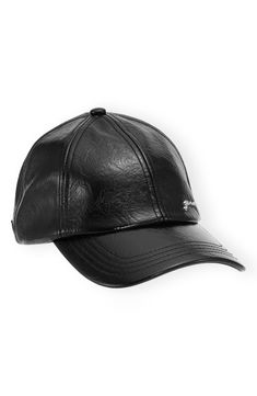 Crackled faux leather forms this sleek baseball cap that adds a touch of modern style to your everyday look. 40% recycled polyester, 18% recycled polyurethane, 18% polyurethane, 14% other fibers, 10% viscose Spot clean Imported This brand has B Corp certification, representing business practices with emphasis on social and environmental performance, accountability and transparency This brand meets Nordstrom Responsible Brands criteria: brand adheres to responsible social and environmental practi Trendy Leather Hats With Curved Brim, Trendy Black Leather Hat, Leather Baseball Cap For Streetwear, Casual Leather Baseball Cap With Curved Brim, Casual Leather Baseball Cap With Curved Visor, Trendy Leather Hat For Fall, Casual Leather Hat For Streetwear, Leather Snapback Baseball Cap For Streetwear, Classic Leather Snapback Baseball Cap