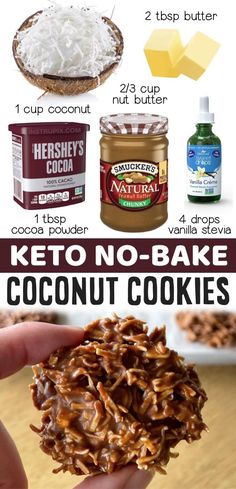 the ingredients to make keto no bake coconut cookies