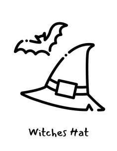 a black and white drawing of a witch's hat with the words witches hat below it