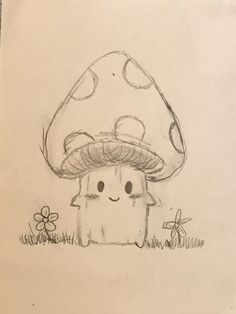 a drawing of a mushroom sitting in the grass