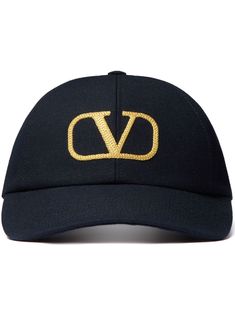 navy blue/gold-tone cotton twill weave VLogo Signature embroidered logo to the front six-panel construction curved peak adjustable strap to the rear pull-on style Luxury Embroidered Logo Snapback Baseball Cap, Luxury Embroidered Snapback Baseball Cap, Luxury Snapback Baseball Cap With Embroidered Logo, Luxury Baseball Cap With Embroidered Logo And Visor, Designer Baseball Cap With Embroidered Logo, Luxury Baseball Cap With Curved Brim And Logo, Luxury Baseball Cap With Embroidered Logo, Designer Embroidered Logo Baseball Cap, Luxury Logo Baseball Cap With Curved Brim