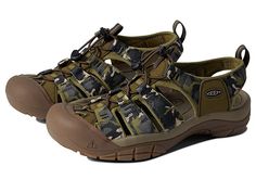 KEEN Newport H2 - Men's Sandals : Camo/Olive Drab : Like the Newport, the H2 is designed for function. The all synthetic upper is extremely durable and quick drying. The patent pending toe guard offers more protection than any other sport sandal, and the multi-lug outsole will serve you well on the street, trail, river bed or boat deck. A hydrophobic foam lining is comfortable against the foot, and will not absorb water. Non marking outsole rubber compound provides superior coefficient of fricti Non-slip Adjustable Sandals For Outdoor, Sporty Slip-on Sandals For Outdoor, Comfortable Non-slip Hiking Sandals, Casual Durable Sport Sandals For Outdoor Activities, Durable Sport Sandals For Summer Outdoor Activities, Breathable Lightweight Sport Sandals With Round Toe, Lightweight Sporty Sandals For Outdoor, Breathable Open Toe Sandals For Outdoor Activities, Breathable Open Toe Sandals For Outdoor