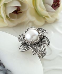 Elegant Silver Flower Ring For Wedding, Elegant Silver Flower Shaped Ring, Elegant White Flower Ring, Elegant Flower Ring For Formal Occasions, Elegant Sterling Silver Flower Ring, Elegant Silver Diamond Flower Ring, Elegant White Sterling Silver Flower Ring, Elegant Silver Flower Ring For Gift, Silver Elegant Flower Ring For Gift