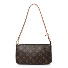 This is an authentic LOUIS VUITTON Monogram Pochette Accessories NM. This pouch is crafted of signature Louis Vuitton monogram coated canvas and features an optional vachetta cowhide leather strap. The polished brass top zipper opens to a brown fabric interior with a patch pocket. Louis Vuitton Crossbody Bag Pochette, Louis Vuitton Pochette Bag, Small Lv Purse, Handbag Louis Vuitton, Small Designer Handbags, Luis Vuitton Handbag, Louis Vuitton Bag Aesthetic, Lv Pouch, Louie Bag