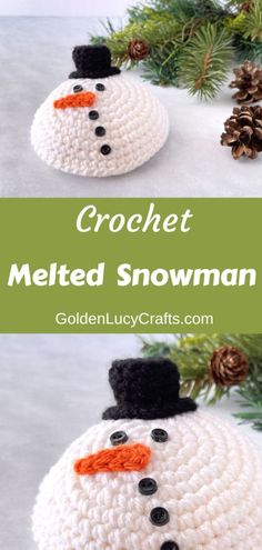 Crocheted melted snowman toy. Crochet Snowman Towel Topper, Crochet Quick Christmas Decorations, Crochet Items For Winter Craft Fair, Crochet Melted Snowman, Crochet For Elderly, Crochet Snowman Garland Free Pattern, Easy Free Christmas Crochet Patterns, Crochet Snow Man, Easy Crochet Snowman