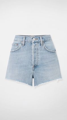 AGOLDE Mila Vintage High Rise Shorts | Shopbop Classic Blue Bottoms With Frayed Hem, Classic Denim Blue Bottoms With Frayed Hem, Classic Mid-rise Jean Shorts With Pockets, Classic High Rise Denim Shorts, Classic Light Wash Short Length Bottoms, Classic High-waist Jean Shorts With Pockets, Classic High Rise Shorts With Pockets, Classic High-rise Shorts With Pockets, Classic Short Leg Summer Jeans