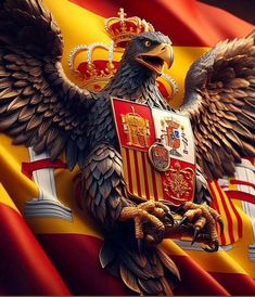 an eagle is standing on top of the spanish flag