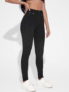 Women’s High Waisted Zip Up Black Skinny Jeans – Lady Luana Fashion & Accessories Fitted High Rise Streetwear Bottoms, Trendy Slim Fit Bottoms For Streetwear, Black Slim Stretch Bottoms, High Rise Slim Fit Bottoms For Streetwear, Streetwear High Rise Slim Fit Bottoms, High Rise Slim Fit Jeans For Streetwear, Trendy High Stretch Streetwear Bottoms, Trendy High Stretch Bottoms For Streetwear, High Stretch Trendy Bottoms For Streetwear