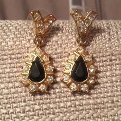 Black Stone And Diamond Accent Gold Tone Drop Earrings Classic Black Clip-on Earrings For Evening, Classic Black Earrings For Party, Red Bead Earrings, Red Coral Earrings, Hummingbird Earrings, Small Gold Hoop Earrings, Mickey Mouse Earrings, Small Gold Hoops, Seashell Earrings