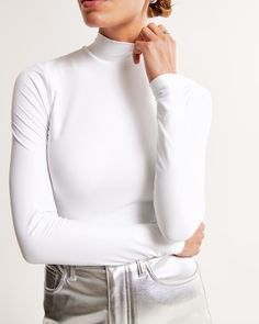 Women's Soft Matte Seamless Long-Sleeve Cropped Mockneck Top | Women's Tops | Abercrombie.com Matte Fabric, Mock Neck Top, Mock Neckline, Mock Neck, Sleek, Fashion Forward, Long Sleeve Tops, Slim Fit, Womens Tops