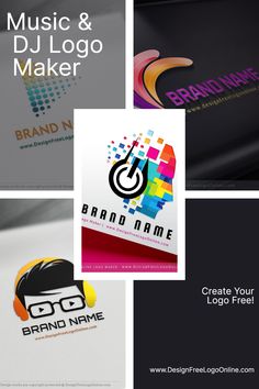 various logos and business cards designed to look like the brand name for a music company