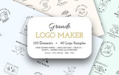 150 Elements - 60 Logo Templates Grande Logo Maker 60 Logo, Logo Samples, Elegant Branding, Face Illustration, Tea Design, Cosmetic Design, Unique Logo Design, Feminine Logo