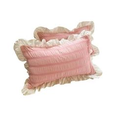 two pink pillows with ruffled edges