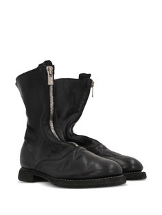 Find GUIDI 310 Boots on Editorialist. black calf leather smooth grain panelled design front zip fastening mid-calf length round toe branded leather insole rubber sole Black Calf Leather Boots With Zipper Closure, Panel Design, Mid Calf, Calf Leather, Black Boots, Rubber Sole, Grain, Luxury Fashion, Boots