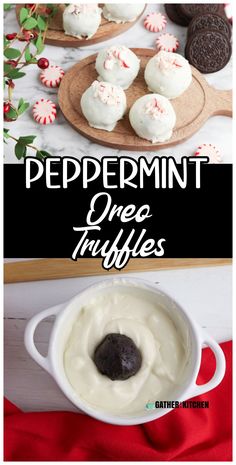 peppermint oreo truffles with white frosting in a bowl