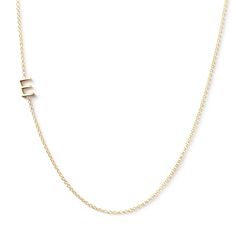 The original asymmetrical letter necklace has been a brand favorite since it’s launch in 2008. It has been spotted on Meghan Markle, Mila Kunis and now you! This necklace is handmade in Los Angeles from high quality 14k gold. Each ¼" letter is soldered onto a very delicate chain and designed to sit on the collar bone. If you plan on growing your family don’t fret! You can always add on to your necklace in the future. Please allow 3-4 weeks for processing. LOOKING TO ADD MORE CHARACTERS? CLICK HE