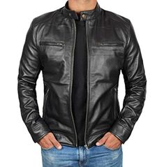 Men black slim fit leather biker jacket, men fashion motorcycle jacket Mens Leather Jacket Motorcycle, Jaket Motor, Mens Leather Jackets, Brown Leather Jacket Men, Cafe Racer Leather Jacket, Black Leather Jacket Men, Distressed Leather Jacket, Cafe Racer Jacket, Lambskin Leather Jacket