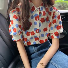 Buy Cartoon Flower Pattern Puff Sleeve Blouse Shirt from Nada Outfit Land for your outfit of the day. This item is in stock and ready to order. World Wide Shipping Service. Check our Shop for more trendy fashion. Don’t forget to tag and follow our Instagram : nadaoutfitland . Happy Shopping Cute Floral Print Short Sleeve Blouse, Cute Short Sleeve Floral Print Blouse, Trendy Floral Print Puff Sleeve Tops, Trendy Printed Puff Sleeve Tops, Summer Casual Puff Sleeve Shirt, Casual Summer Shirt With Puff Sleeves, Spring Retro Puff Sleeve Tops, Spring Retro Blouse With Puff Sleeves, Retro Puff Sleeve Tops For Spring