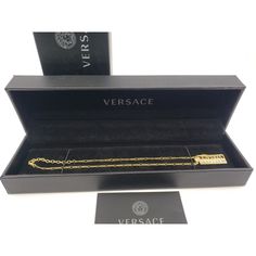 New Versace Medusa Head Strass Gold Dog Tag Necklace $695 Diamond 17.5" Condition This Necklace Is New With Box And Papers.Please See Photos For Further Condition Details. Luxury Gift Necklace With Gold-tone Logo Plaque, Luxury Formal Necklace With Logo Charm, Elegant Formal Necklace With Gold-tone Logo Plaque, Luxury Necklace With Logo Charm For Formal Occasions, Designer Engraved Necklaces For Formal Occasions, Designer Chain Necklaces For Formal Occasions, Designer Necklaces For Everyday Luxury, Designer Formal Necklace With Logo Charm, Designer Formal Necklaces With Logo Charm