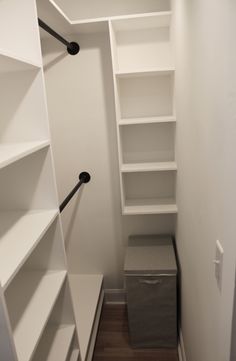 Small walk in closet ideas layout - Narrow walk in closet ideas layout - Home decor ideas #closet #organization Slanted Shoe Shelves In Closet, Deep Side Closet Organization, Closet Rods And Shelves Walk In, Tiny Closet Shelving Ideas, Tiny Walk In Closet Dimensions, Half Walk In Closet Ideas, Small L Shaped Closet Organization, Closet Shelves And Rods, Small Closet Maximize Space