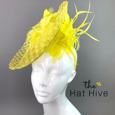 This beautiful couture fascinator full of detail, adorned with feathers and attaches matching satin headband. Perfect Piece for a wedding, the races, tea party or any other special occasion. -Light and comfortable to wear Matching mini Mommy & Me pieces available for toddlers and young girls! See them here: https://www.etsy.com/shop/QueenSugarBee?ref=seller-platform-mcnav&section_id=21350065 Don't forget matching gloves to complete the look! You can find them here! https://www.etsy.com/shop/Quee Couture Fascinators, Yellow Fascinator, British Hats, Womens Tea, Pink Fascinator, Hat Wedding, Satin Headband, Tea Party Hats, Wedding Hat