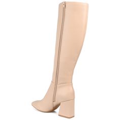 A bold boot that will definitely add a striking finish to your everyday outfits the Landree by Journee Collection. This vegan leather boot is detailed with a 4 mm Tru Comfort Foam� insole and a wide-calf for the perfect fit. An almond-toe inside zipper and a covered block heel give this mix-and-matchable style a fresh look. At Journee Collection our boot styles will have your outfit looking even better than before. They will give you that finishing touch that will have your outfit looking straig Fall Knee-high Wide Calf Boots, Wide Calf Faux Leather Boots For Fall, Knee-high Boots With Stacked Heel For Spring, Knee-high Stacked Heel Boots For Spring, Knee-high Faux Leather Boots For Fall, Tall Boots With Stacked Heel And Pointed Toe, Medium Width Almond Toe Platform Boots For Fall, Fall Wide Calf Almond Toe Platform Boots, Fall Platform Boots With Almond Toe