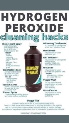 a bottle of hydrogen peroxide cleaning hacks with instructions on how to use it