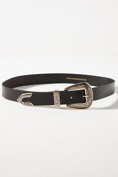 Buckle up for the newest outfitting must-have, featuring engraved hardware detailing. | Engraved Western Belt by Anthropologie in Black, Women's, Size: Smallmall, Leather Country Belts, Corset Styles, Women's Belts, Anthropologie Accessories, Western Belt, Wide Waist, Western Belts, Leather Buckle, Black Fits