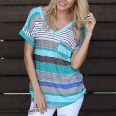 If you love our comfy and fashionable tees then you'll adore our Backyard BBQ Pocket Top! SO SIMPLE AND ADORABLE, this relaxed fit top features a v-neckline, a small pocket, short sleeves and is the perfect go-to piece! So soft and comfortable, you'll want to wear it all the time! The Backyard BBQ Pocket Top is available in three stylish colors; Red, Pink and Blue.US Size Chart Dress Code Casual, Top Plus Size, Short Sleeve Pattern, V Neck Tops, Stripe Print, Plus Size Tops, T Shirt Top, Fashion Prints, Plus Clothing