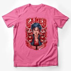 Caleb Blood Game T-Shirt, Grunge Horror Comic Style, Unique Graphic Tee, Bold Red and Blue Design Male T-Shirt Custom graphic T-Shirt.Customize your color Red Cotton T-shirt For Fan Conventions, Red Graphic Print T-shirt For Fan Conventions, Red Cotton T-shirt With Cartoon Print, Red Cotton T-shirt With Character Print, Pink Pop Culture T-shirt With Screen Print, Pink Pop Culture T-shirt With Crew Neck, Red Pre-shrunk T-shirt For Fan Conventions, Pink Crew Neck T-shirt With Pop Culture Style, Pink Graphic Tee With Character Print