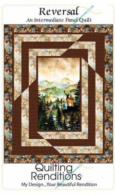 the book cover for quilting renditions, featuring an image of mountains and trees