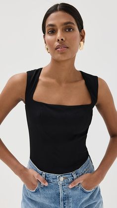 Reformation Diandra Top | Shopbop Fitted Tops With Gathered Square Neckline, Fitted Square Neck Top With Gathered Neckline, Chic Stretch Top With Gathered Neckline, Chic Stretch Tops With Gathered Neckline, Stretch Square Neck Top For Workwear, Fitted Cropped Viscose Top, Reformation Clothing, Saree Jackets, Simple Summer Outfits