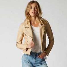 Brand New With Out Tags Basic Vegan Moto With A Twist. This Natural Jacket Is Finished Perfectly With Luxe Gold Trim. Beautiful Jacket And Goes Within Everything! Versatile Leather Jacket For Fall, Chic Beige Biker Jacket For Fall, Trendy Beige Biker Jacket For Fall, Trendy Beige Long Sleeve Biker Jacket, Trendy Beige Biker Jacket For Spring, Versatile Cream Outerwear For Fall, Everyday Long Sleeve Leather Jacket For Spring, Beige Casual Leather Jacket For Work, Chic Beige Biker Jacket For Spring