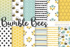 bumble bees digital paper pack