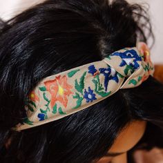 This headband is pure magic! Designed with a true embroidered fabric in the prettiest vintage floral pattern. The colors in this headband are sooo incredibly pretty and easy to throw in your hair. It will make your outfit come alive, so you definitely need it! Cream Headband For Summer, Adjustable Multicolor Headband For Spring, Cream Hair Accessories With Matching Headband For Summer, Multicolor Headband For Spring, Multicolor Spring Headband, Adjustable Headband For Spring Festival, Bohemian Style Headband Hair Accessories, Vintage Spring Headband Headpiece, Vintage Spring Headband