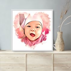 Portrait dessin de naissance bébé fille affiche de naissance - Etsy France