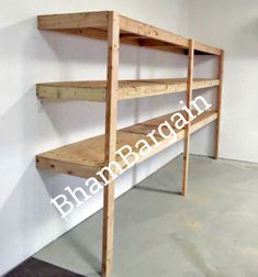 the shelves are made out of wood and ready to be put into an empty room