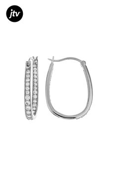 Bella Luce �� white diamond simulant 2.66ctw round, rhodium over sterling silver inside out hoop earrings. Measure approximately 1.13"L x 0.13"W and have latchback backings. The diamond equivalent weight is 1.32ctw. Diamond Simulant, White Diamond, Cubic Zirconia, Inside Out, Hoop Earrings, Sterling Silver, Silver, White