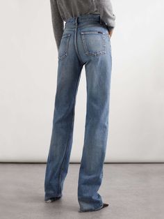 SAINT LAURENT High-rise straight-leg jeans | NET-A-PORTER Thailand Outfit, Saint Laurent Jeans, Flat Dress Shoes, Faded Jeans, Sport Swimwear, Winter Cardigan, Sports Skirts, Shearling Jacket, Clothes Collection