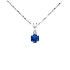 This four-prong set sapphire pendant displays the perfect blend of style and beauty. A lustrous diamond on top of the blue gemstone enhances its charm. This classic solitaire sapphire pendant with a polished v-bale is artfully designed in 14k white gold. Blue Sapphire Pendant, Round Sapphire, Sapphire Solitaire, Solid Gold Chains, Sapphire Pendant, Solitaire Pendant, Blue Gemstones, Prong Setting, Blue Sapphire